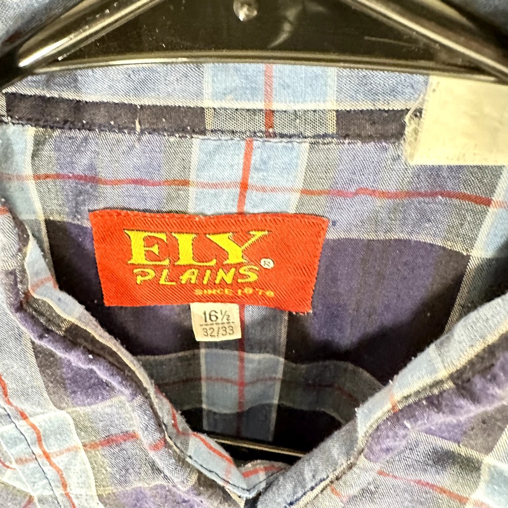 Ely Cattleman Western Shirt 16.5 32/33 Pearl Snap Plaid Cowboy Rodeo VTG‎